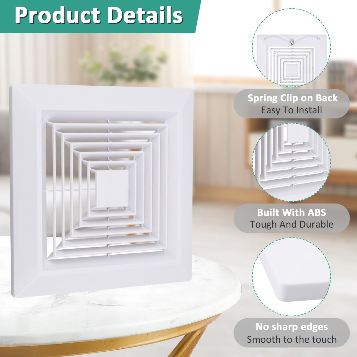 Cubierta ventilador escape baño 12x12pulg cuadrado techo pared