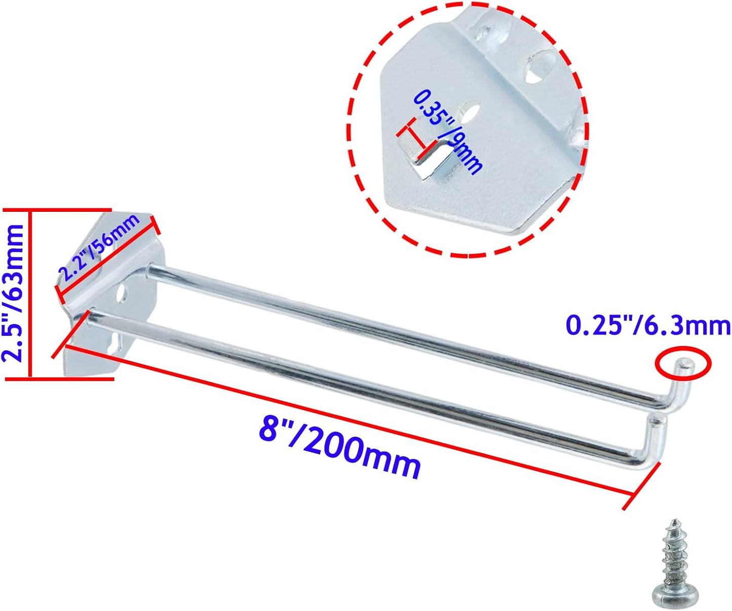 Ganchos tablero clavijas 3/8pulg acero resistente 1.5pulg