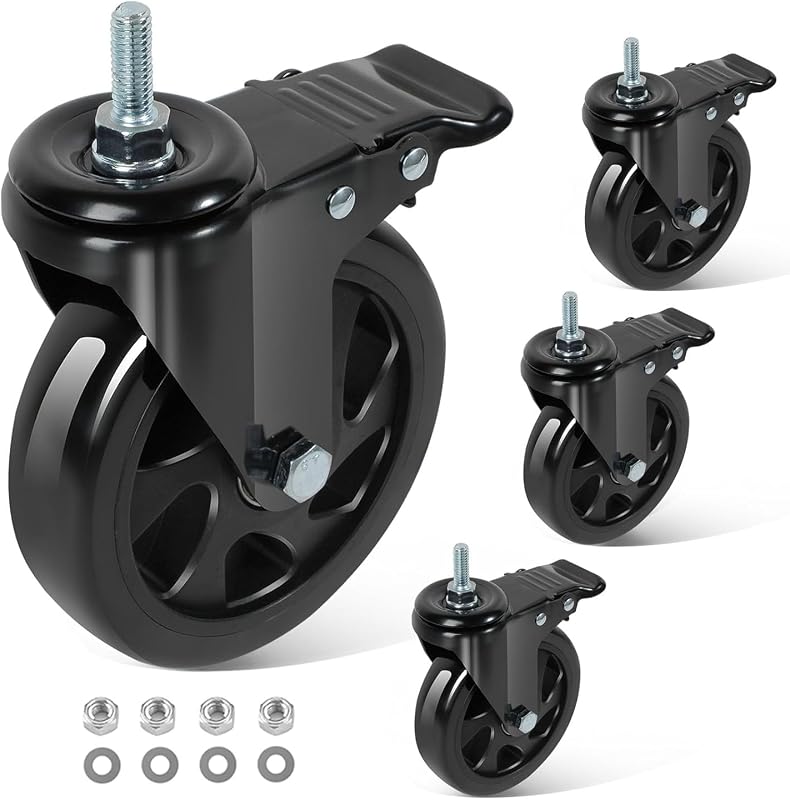 Ruedas giratorias 5" set 4 vástago 3/8x1 2400lb negro