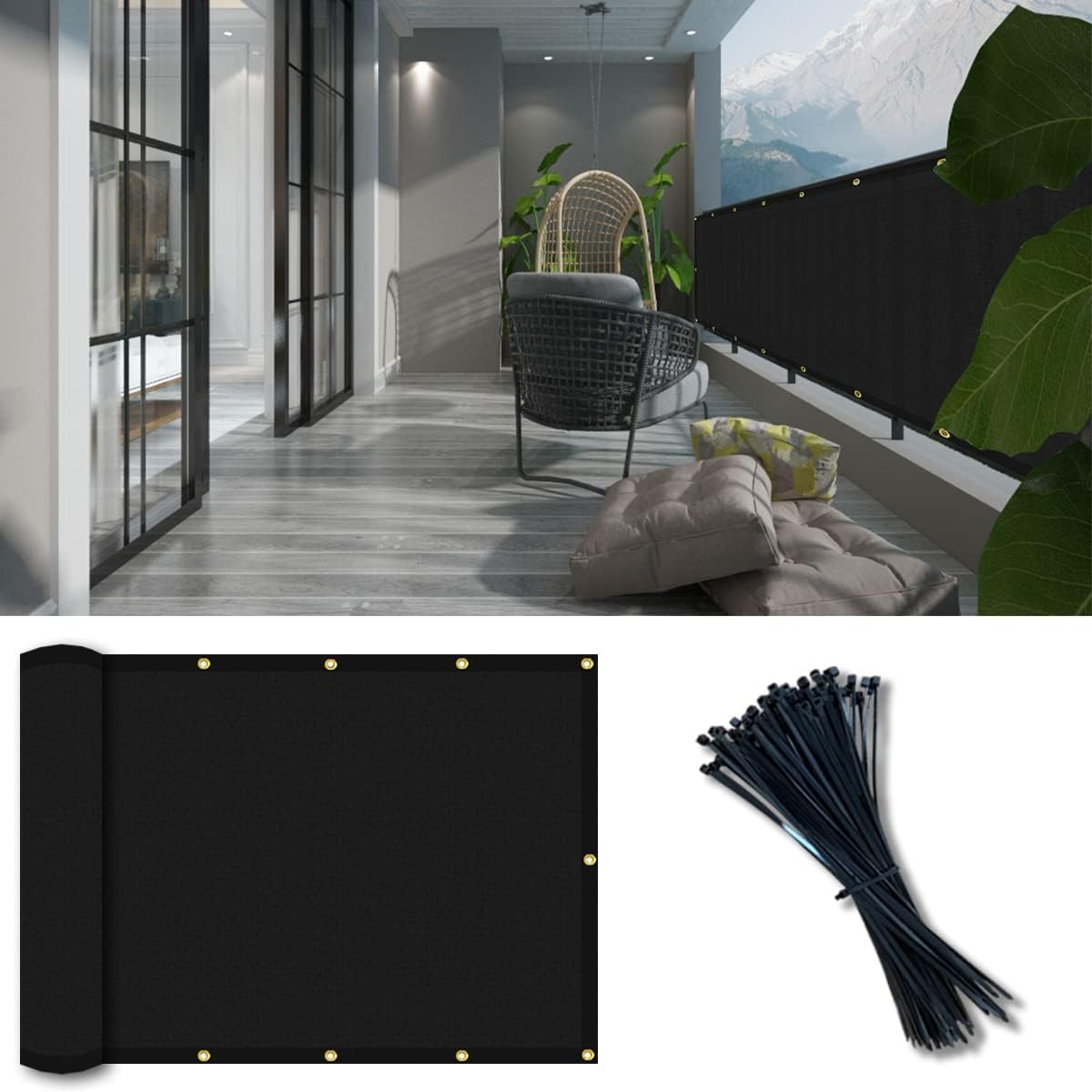 Cubierta valla privacidad balcón 3x10ft tela malla HDPE