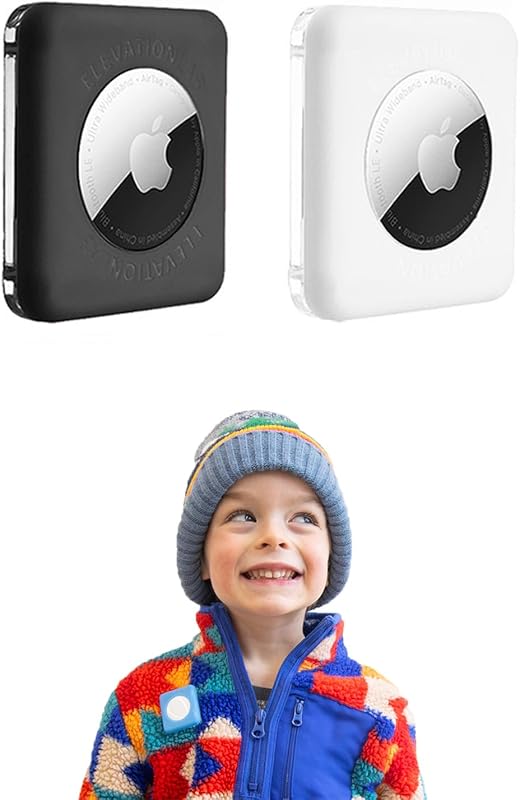Pin seguridad Airtag para niños perfil bajo negro blanco