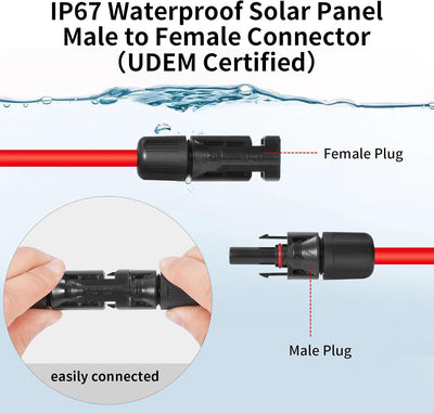 Cable extensión solar 10AWG 2ft negro rojo resistente