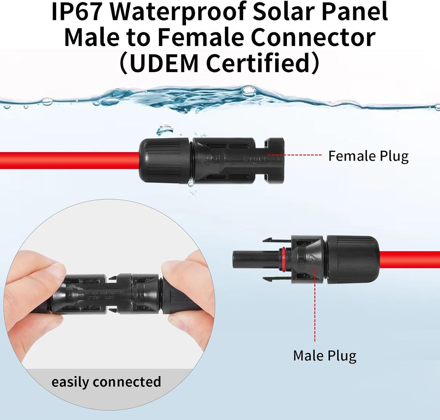 Cable extensión solar 10awg 3ft negro rojo resistente