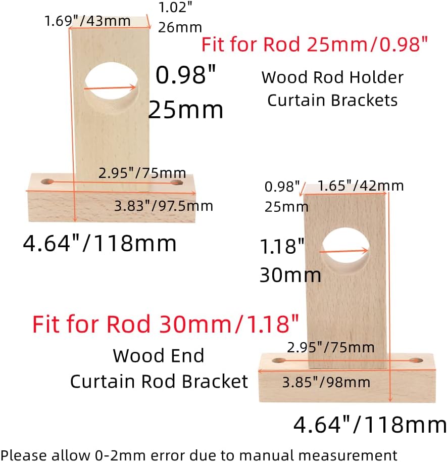 2 Soportes Madera Cortinero 1.18"