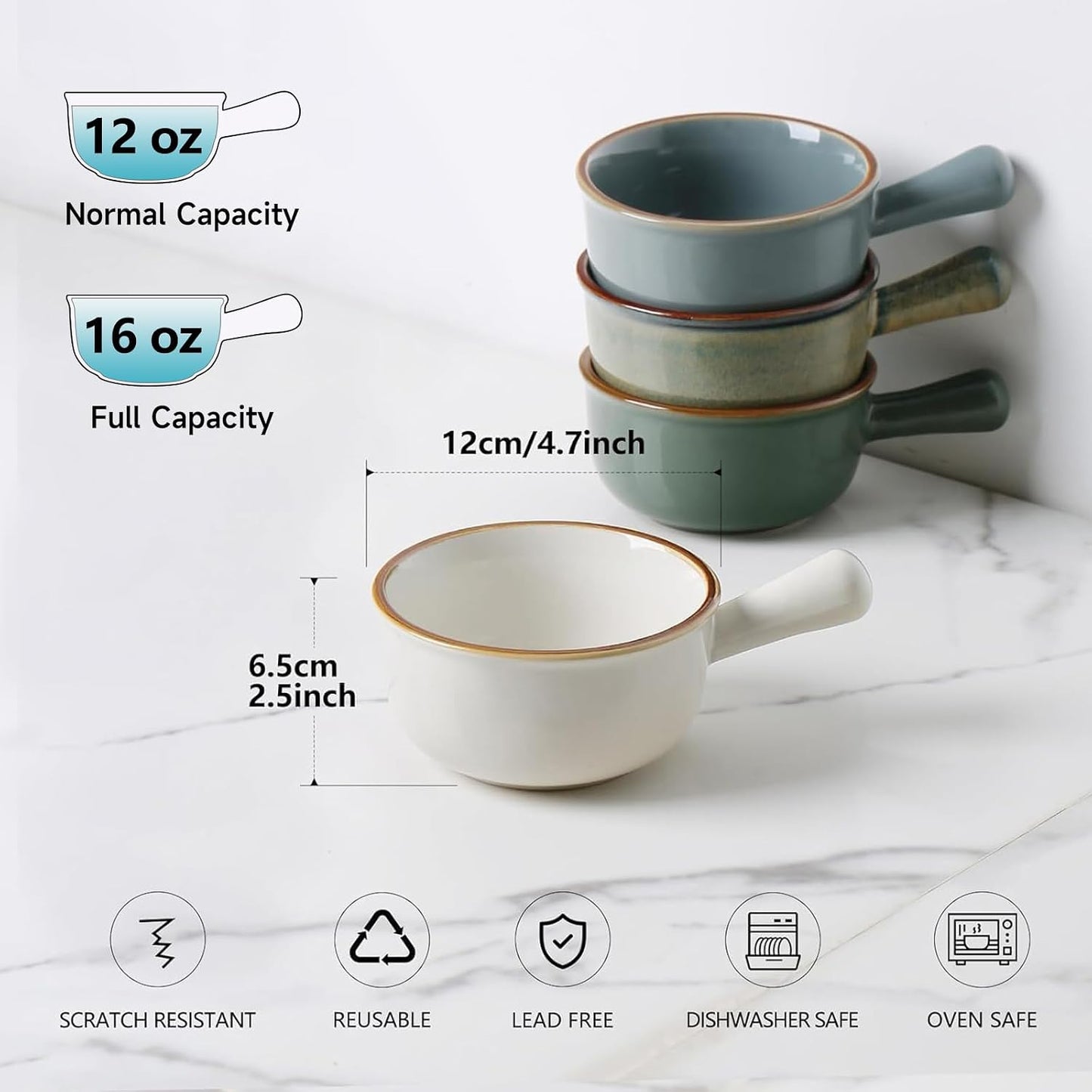 Tazones sopa cerámica con asas aptos horno 16oz