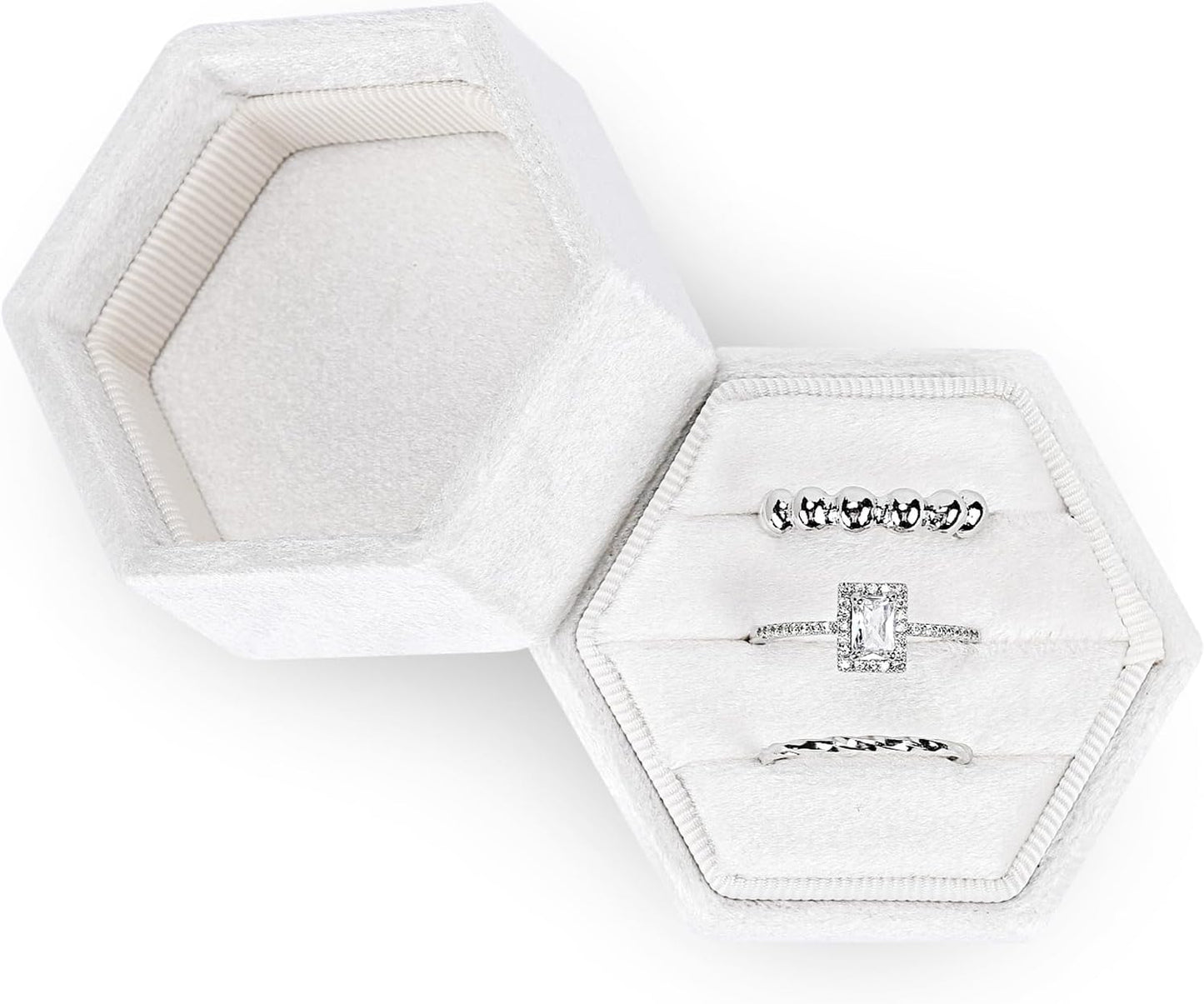 Caja terciopelo anillos vintage 3 ranuras para boda