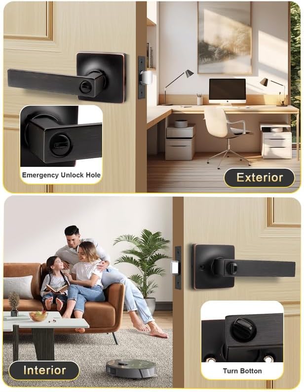 6 Manijas Puerta Modernas Cerradura Palanca Bronce Frotado