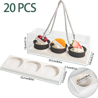 20 Cajas Transparentes Cupcakes con Asa 9x3x3"