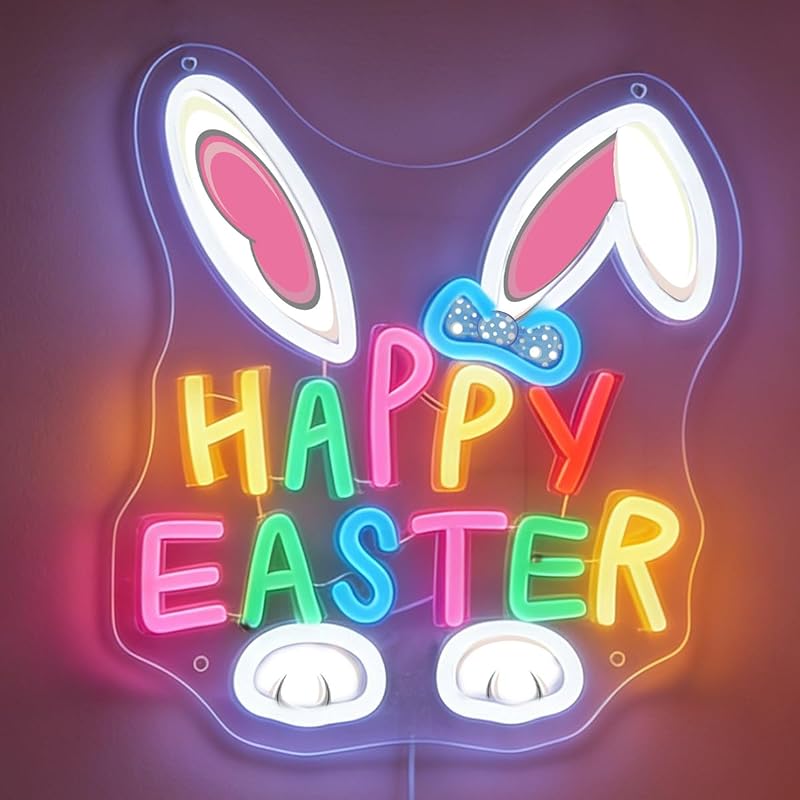 Letrero neón LED Pascua conejo USB decoración pared