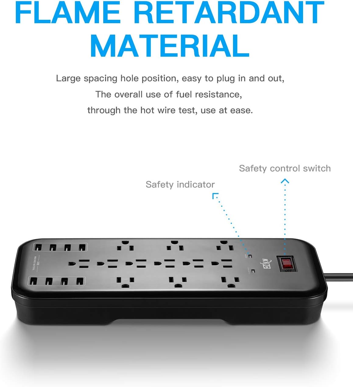 Regleta protección sobretensiones 12 salidas 8 USB 2500J 6ft