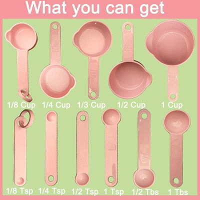Set 11 Tazas y Cucharas Medidoras Plástico Rosa con Gancho