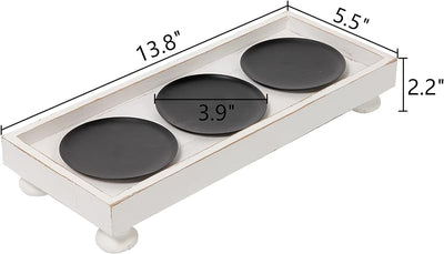 Bandeja portavelas madera blanca rústica 3 pilares decoración mesa