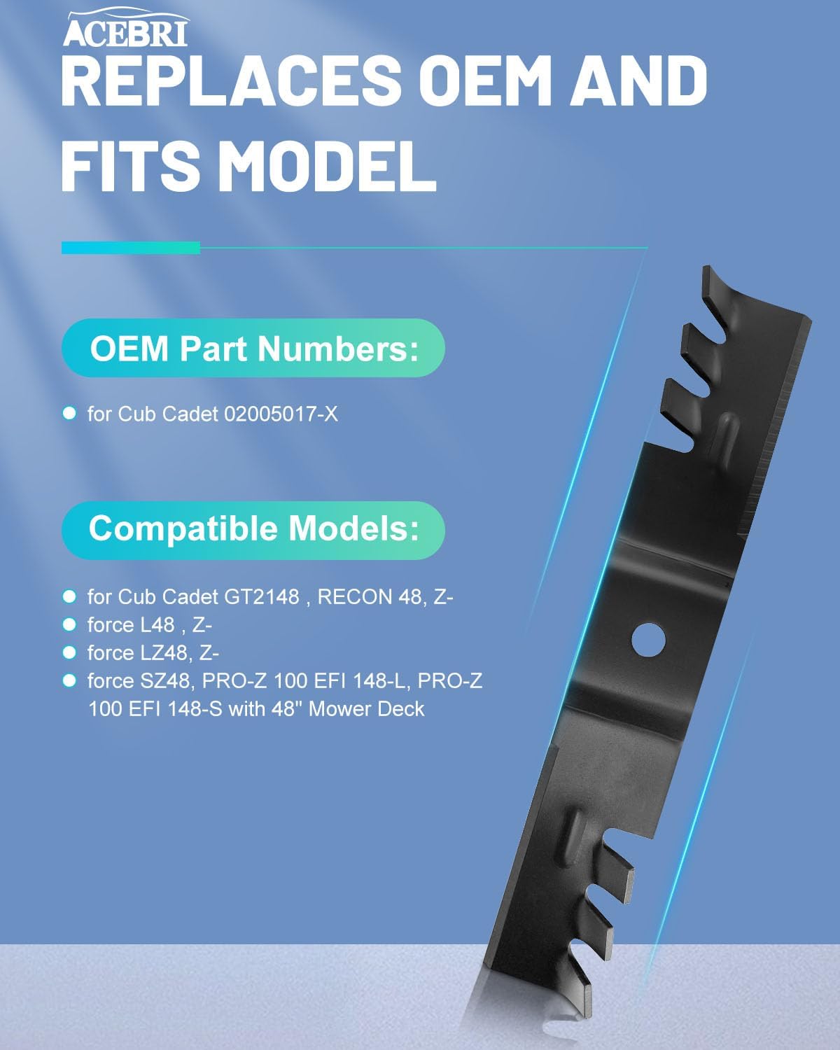 Cuchilla mantillo 48" para Cub Cadet GT2148 pack 3