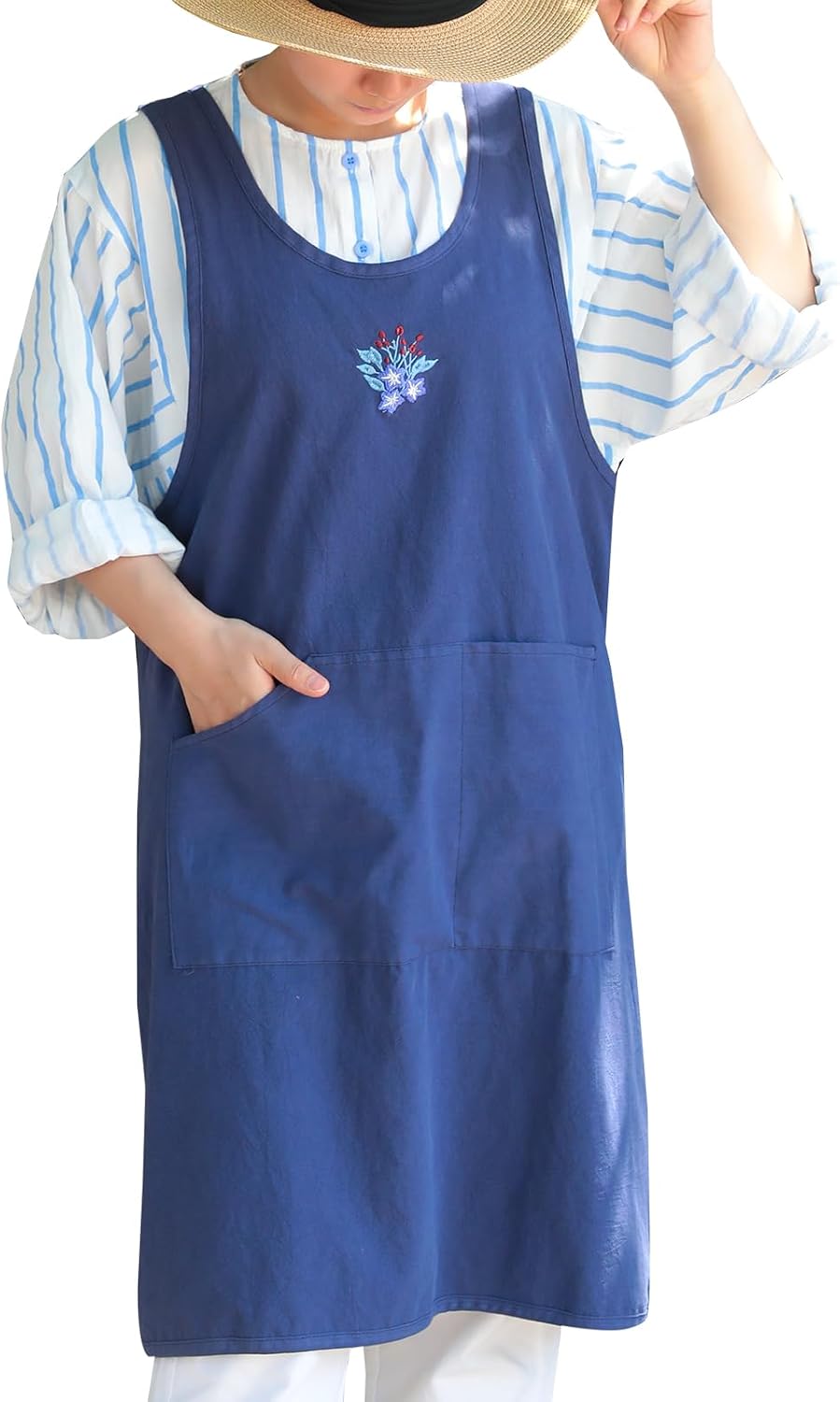 Delantal algodón lino mujer con bolsillos cocina 3 colores