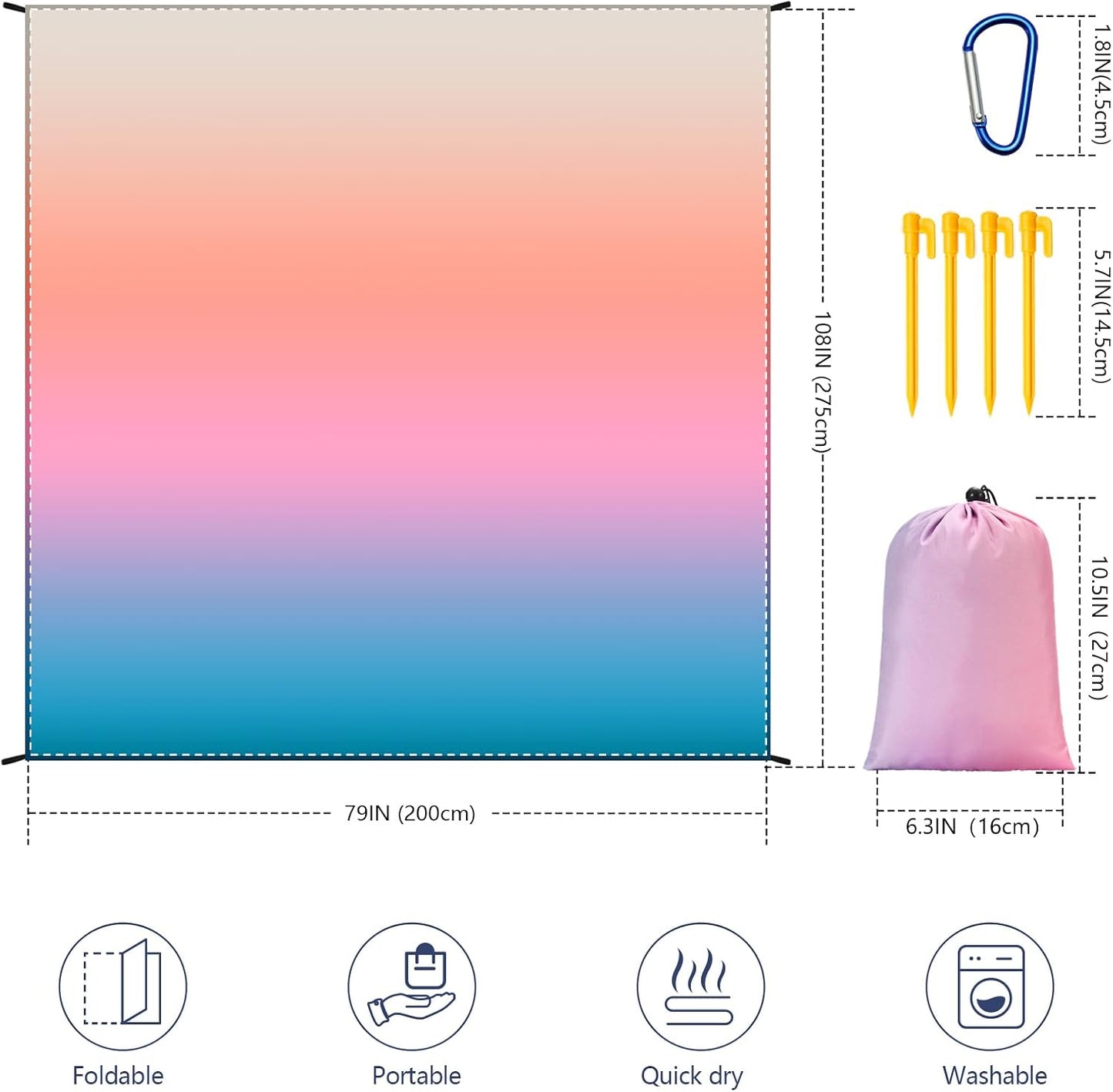 Manta playa impermeable 79x108" 6 personas
