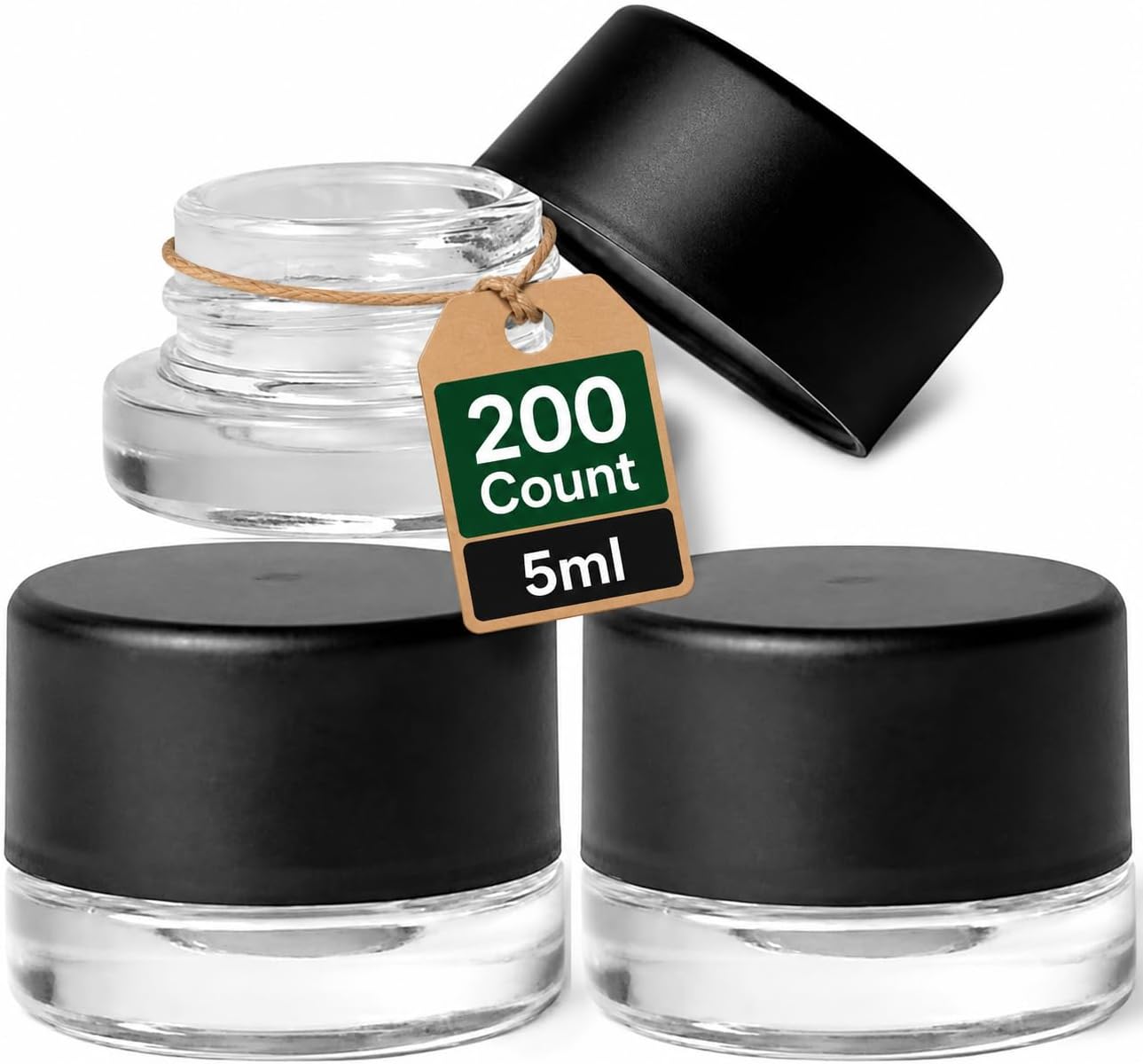 200 Frascos Cristal Redondos 0.2oz Tapas Negras Resistentes