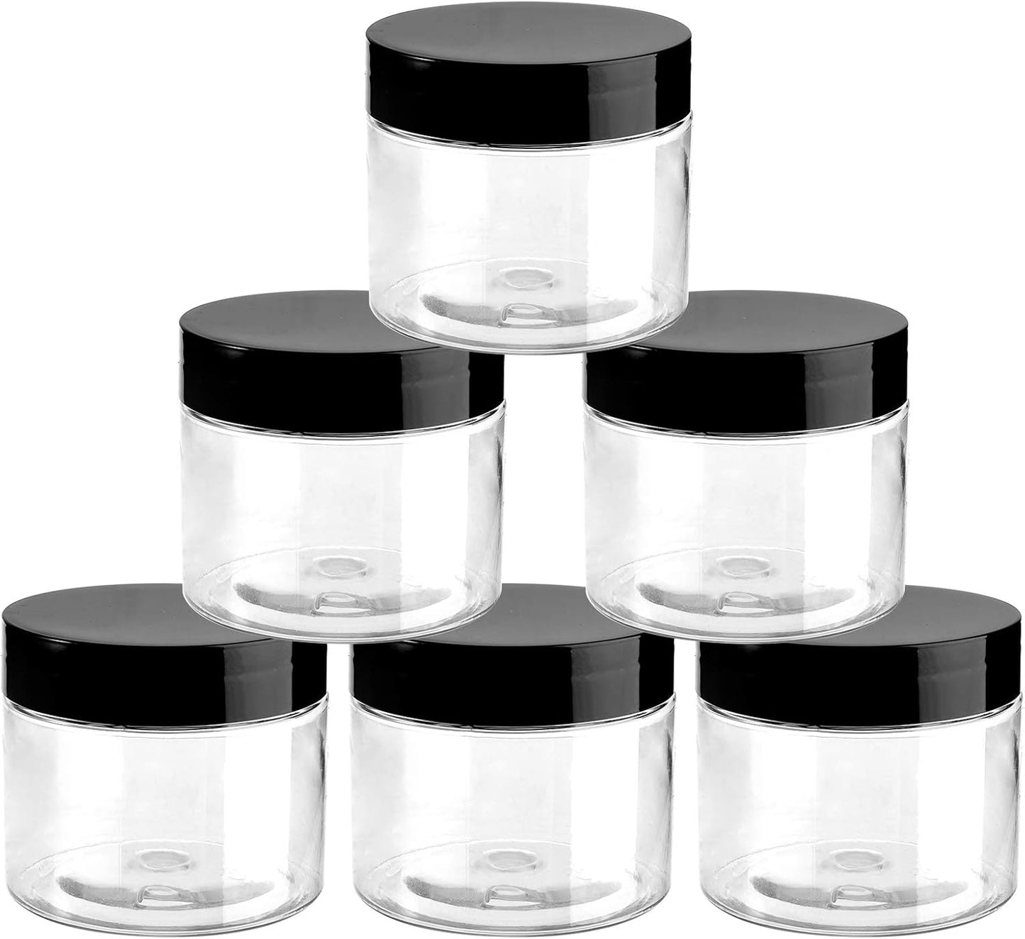 50 Tarros Plástico Transparente 2.7oz Tapas Negras