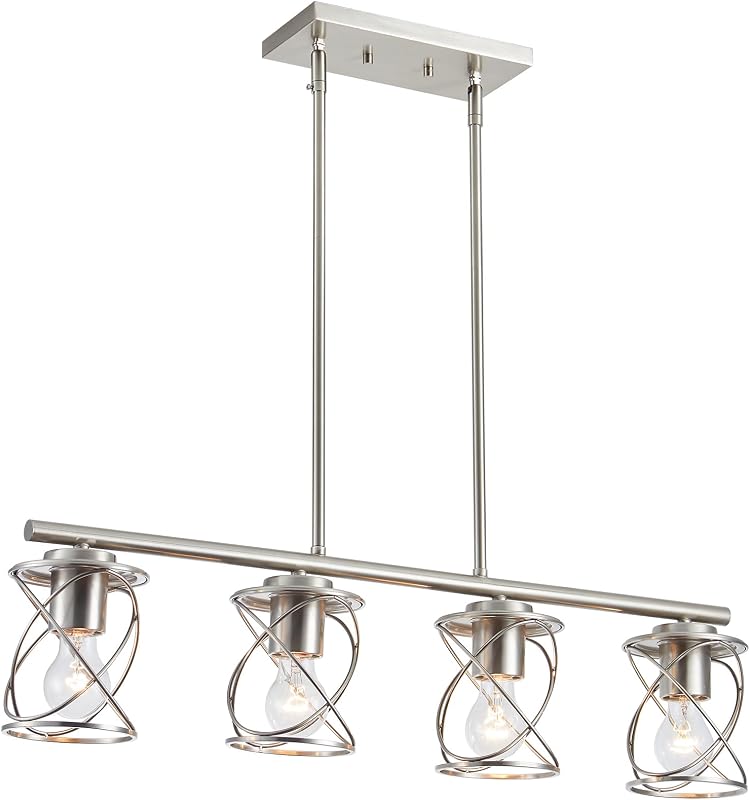 Lámpara colgante isla cocina 4 luces níquel cepillado