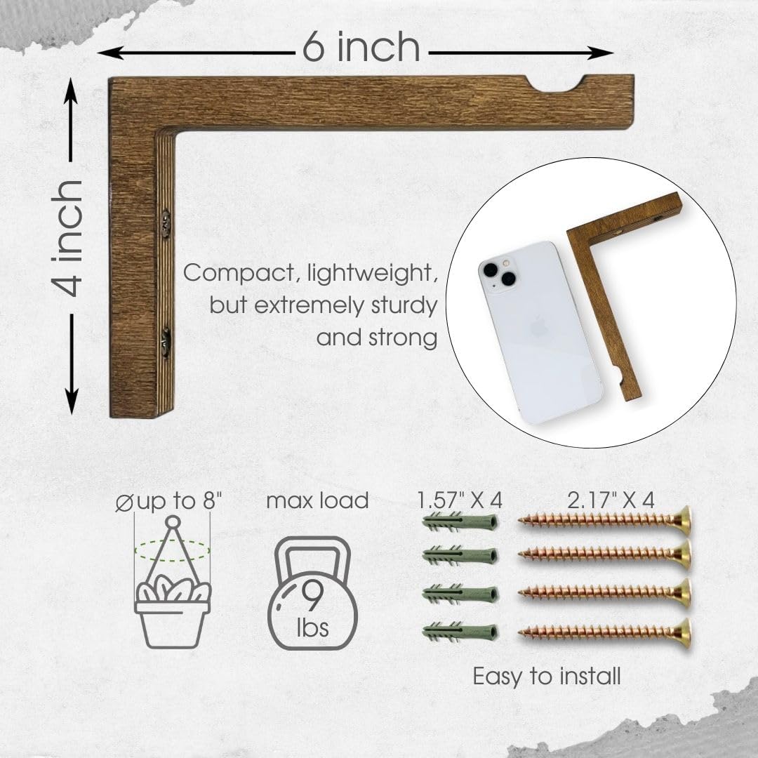 Set 2 ganchos pared 6pulg madera L soporte