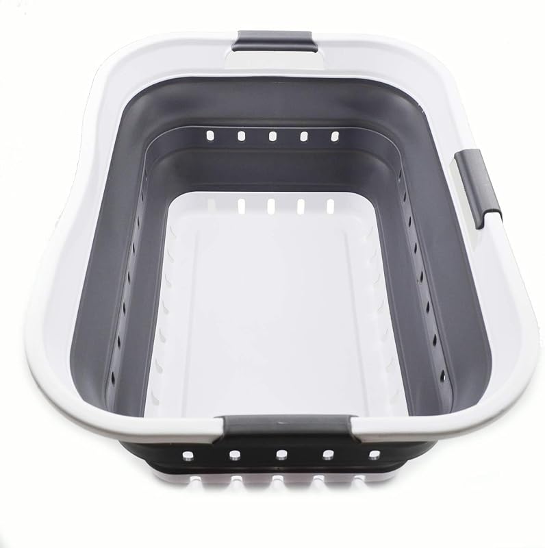 Cesta lavandería plástico plegable 42L 11gal blanco/gris
