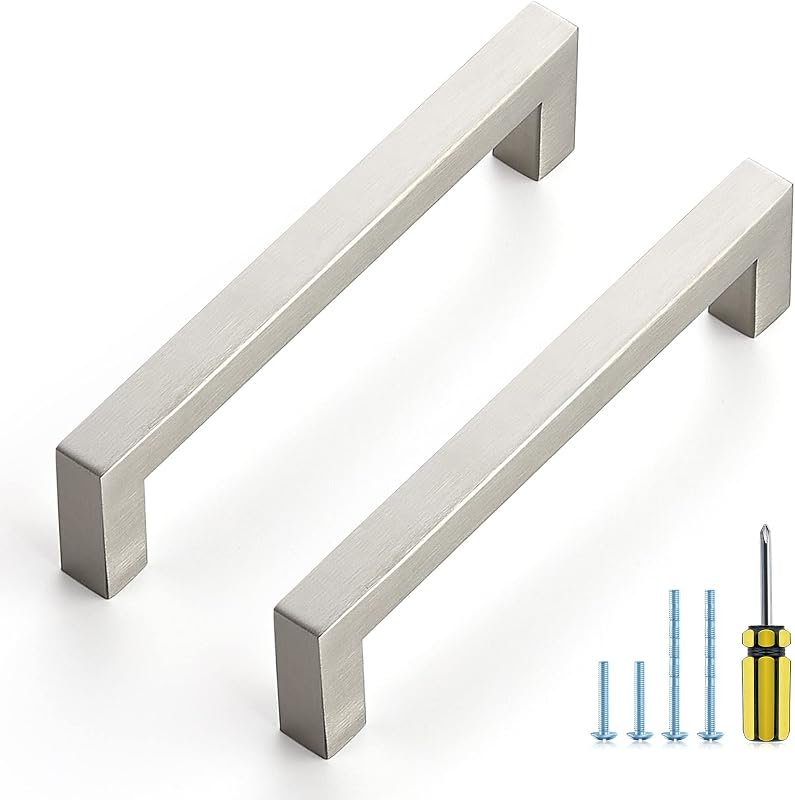 30 Tiradores cuadrados acero inox 5" níquel cepillado cocina