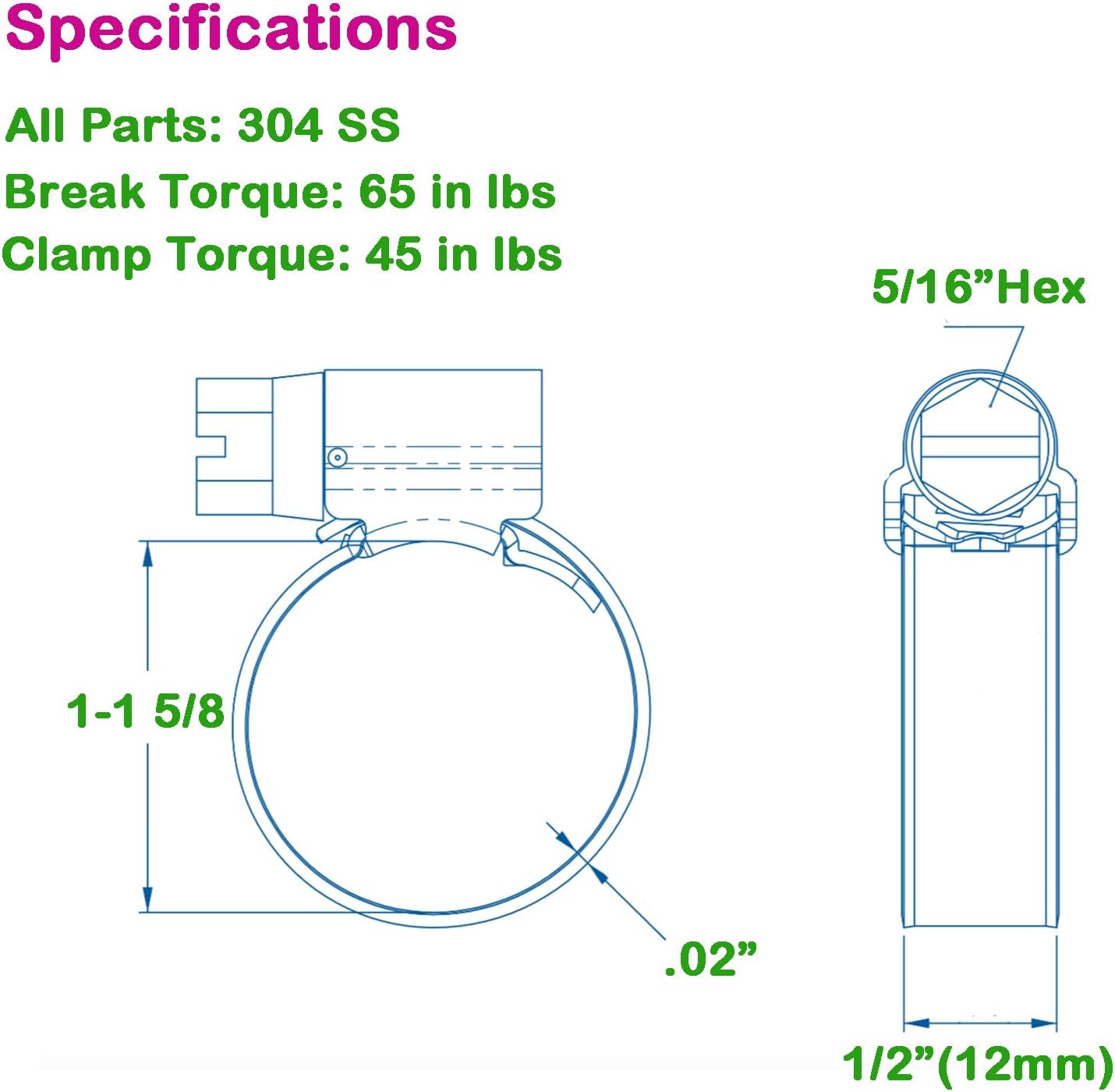 Abrazadera manguera acero inox 304 ajustable 1-1-5/8"