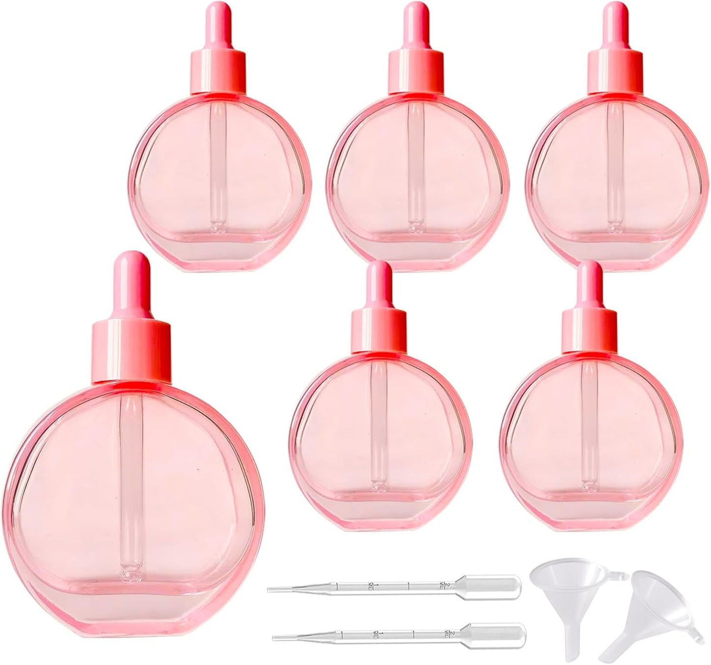 6 Botellas Vidrio Plano Rosa con Cuentagotas 2oz