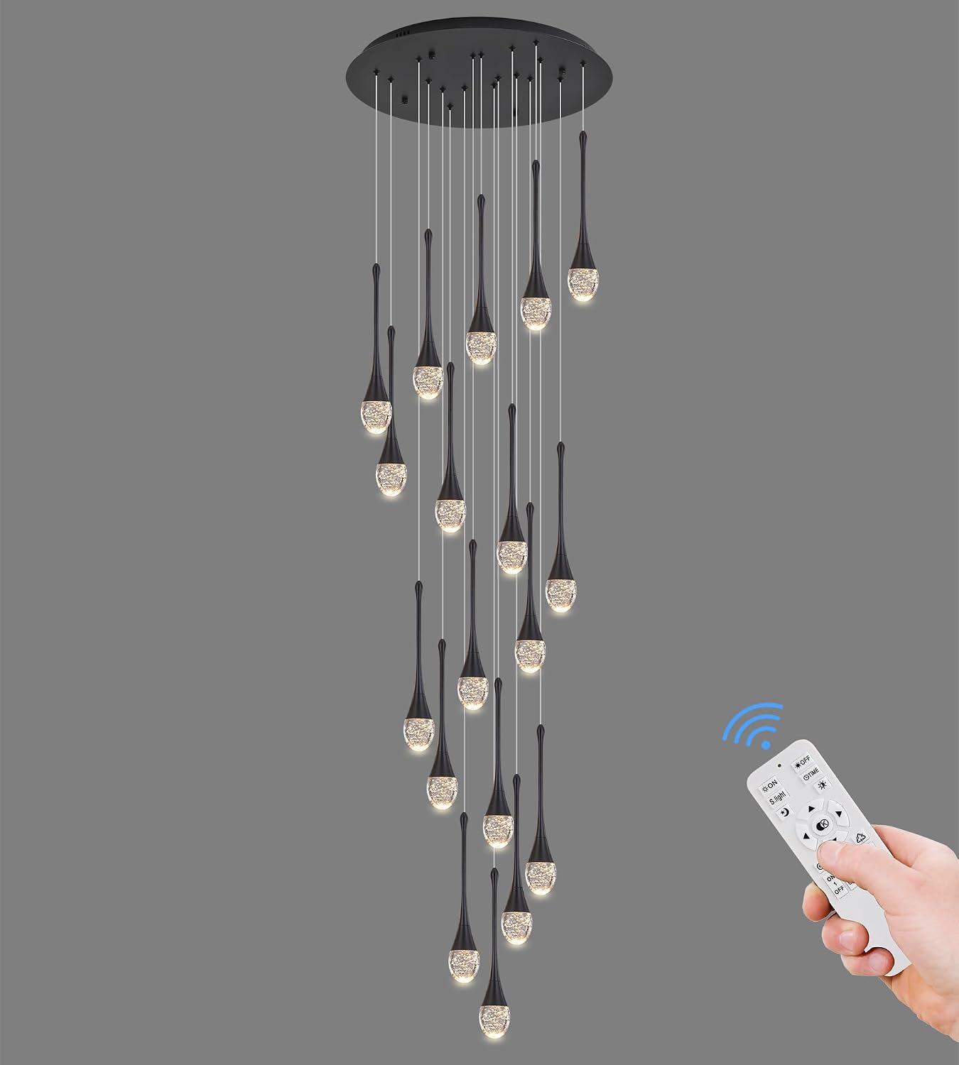 Candelabro cristal escalera 18 luces LED color negro