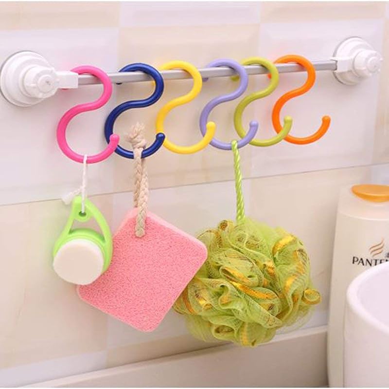 Ganchos S plástico colores 12uds para ropa y cocina