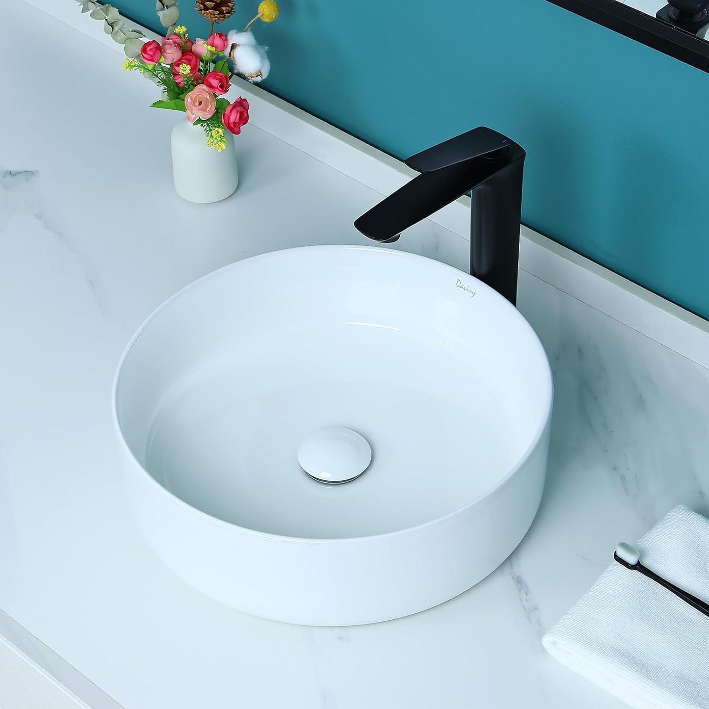 Fregadero redondo 16pulg cerámica baño drenaje desplegable