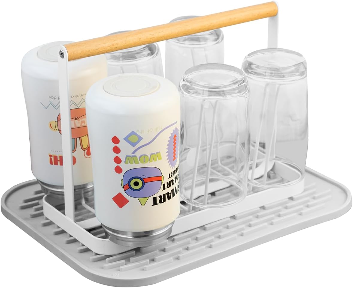 Soporte secado tazas metal 6 pzas antiderrap madera blanco