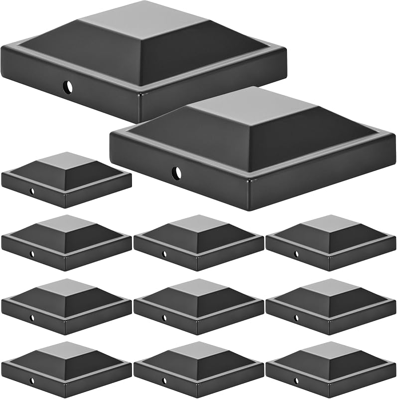 12 Tapas Poste Aluminio 3x3" Acabado Negro Resistentes