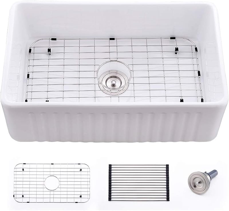 Fregadero arcilla refractaria blanca 30" cocina con estante
