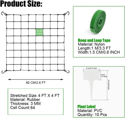 2 Redes Scrog 4x4ft Elástica con 8 Ganchos para Plantas