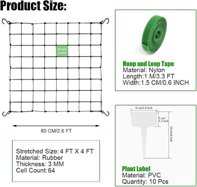 2 Redes Scrog 4x4ft Elástica con 8 Ganchos para Plantas