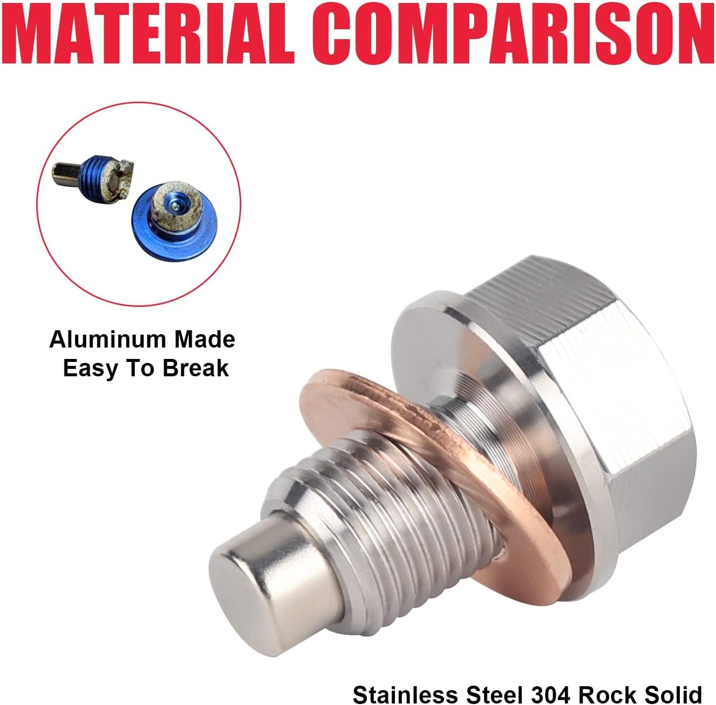 Tapón magnético drenaje aceite M12 acero inox 3 arandelas cobre