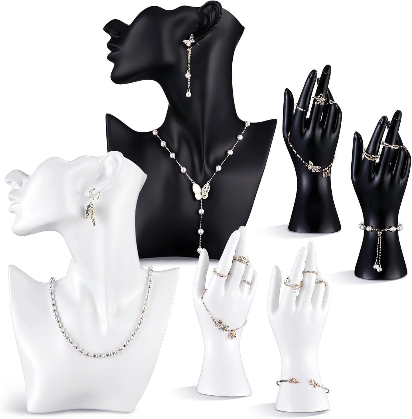 6 Maniquíes Resina Soporte Joyas Collares Aretes Negro