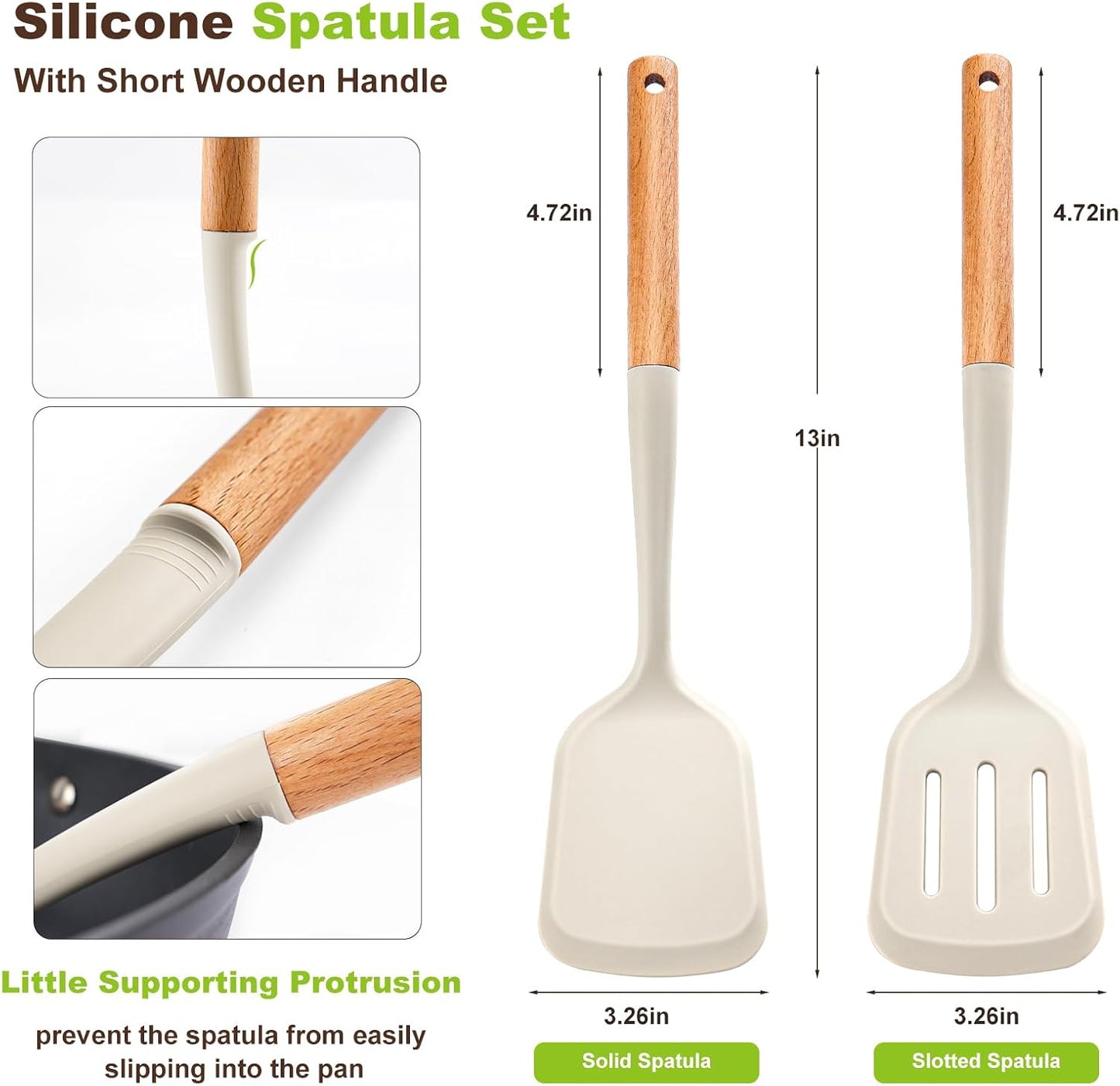 2 Pzas Espátulas Silicona Mango Madera Antiadherente