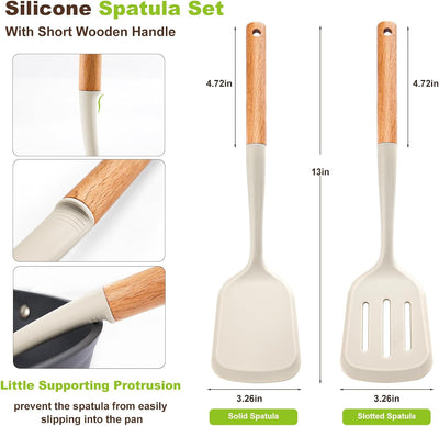 2 Pzas Espátulas Silicona Mango Madera Antiadherente