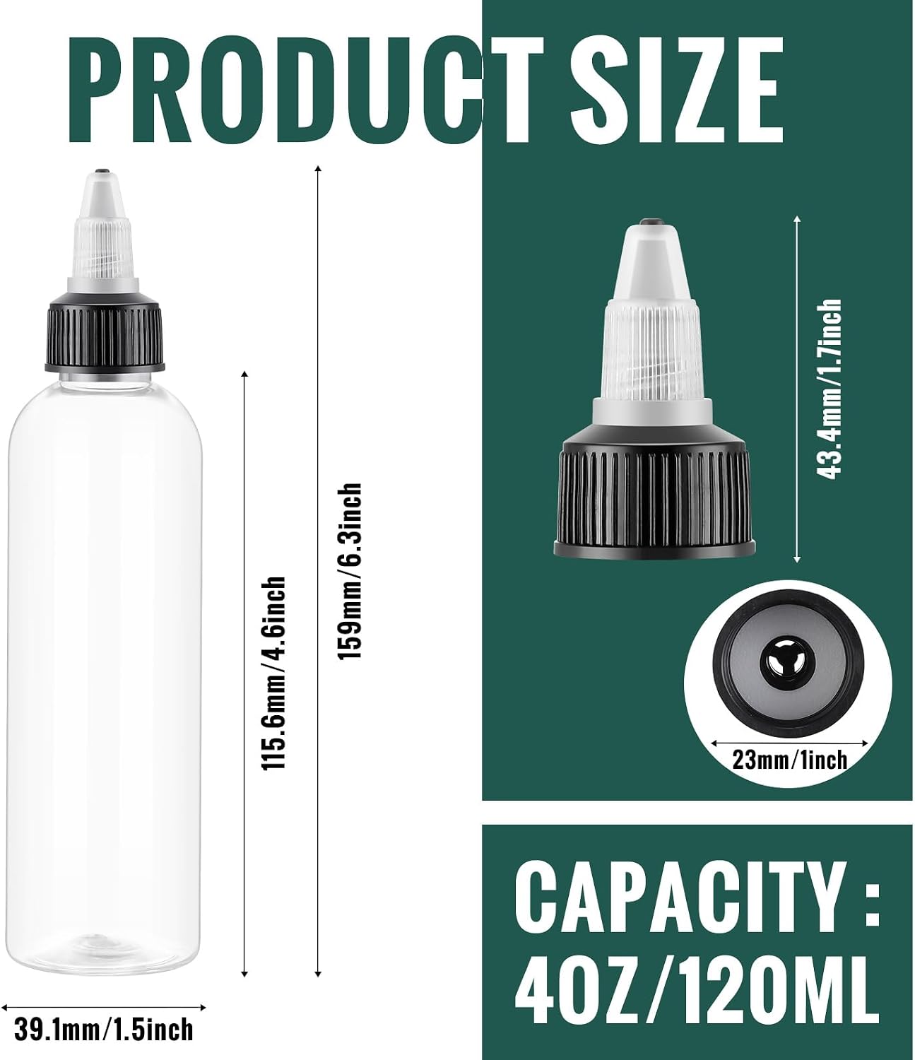 200 Botellas Plástico 4oz Aceite Cabello Tapa Giratoria