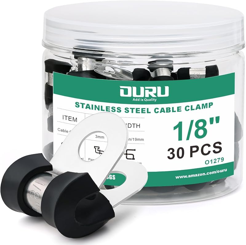 30 abrazaderas cable acero inox 1/8pulg aisladas goma automotriz