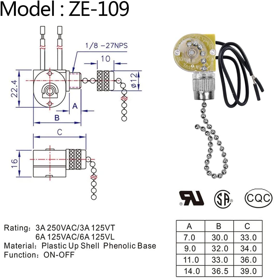 Interruptor de luz ZE-109 para ventiladores lámparas y luces pared