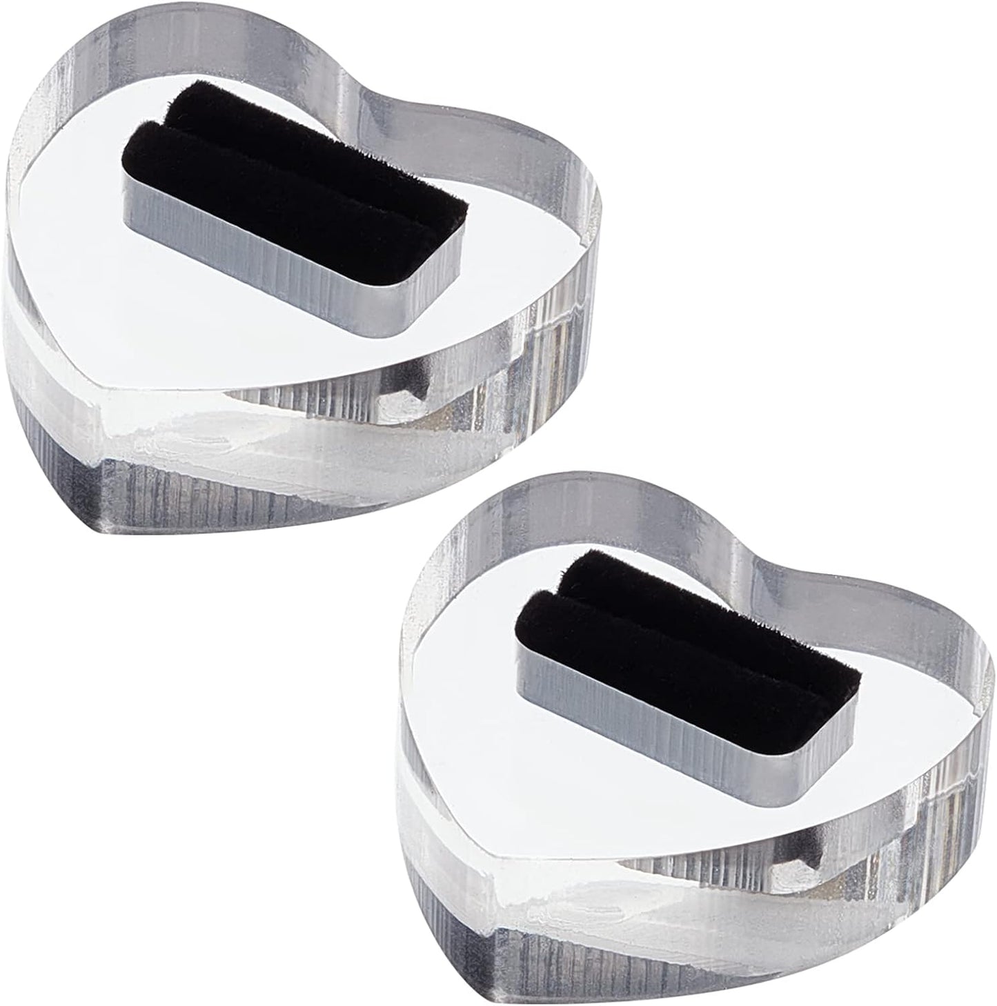 2 Soportes anillo acrílico terciopelo negro forma corazón