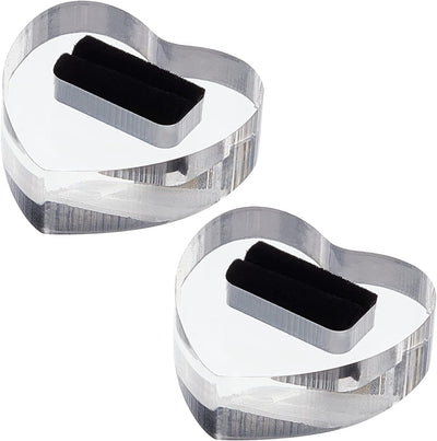 2 Soportes anillo acrílico terciopelo negro forma corazón