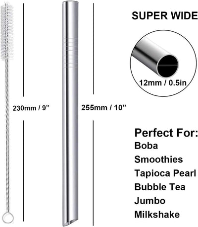 Pajitas acero inox 10pulg con puntas 0.5pulg para batidos y té