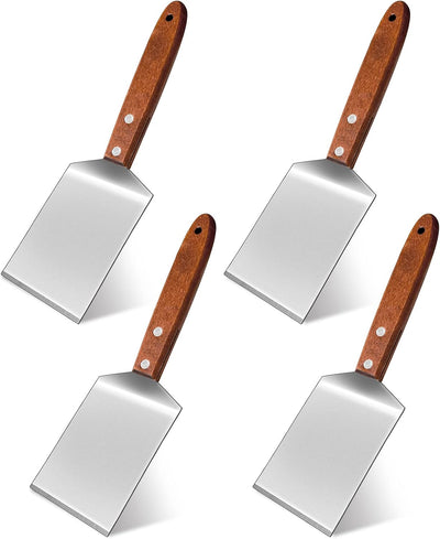 4 Espátulas Acero Inox Mango Madera para Brownies y Postres