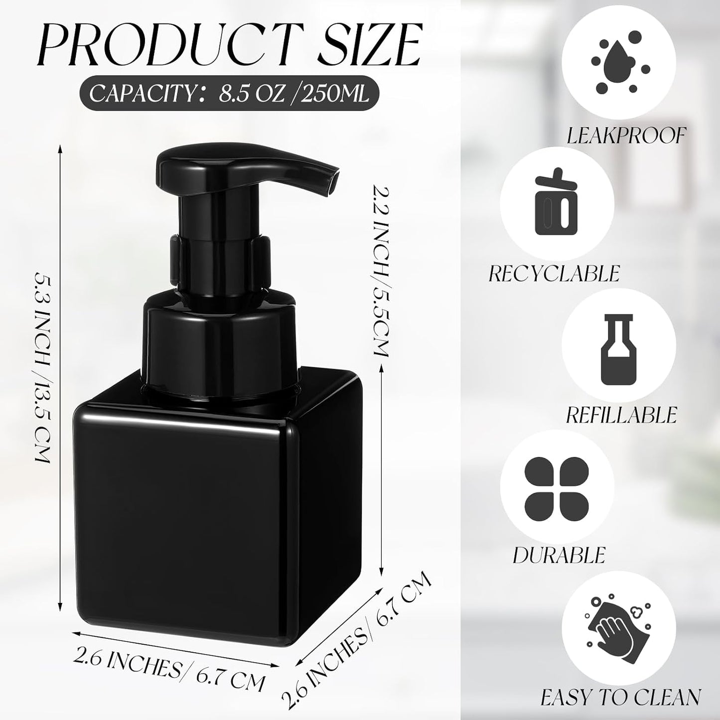 Dispensador jabón espumoso 12uds plástico recargable negro