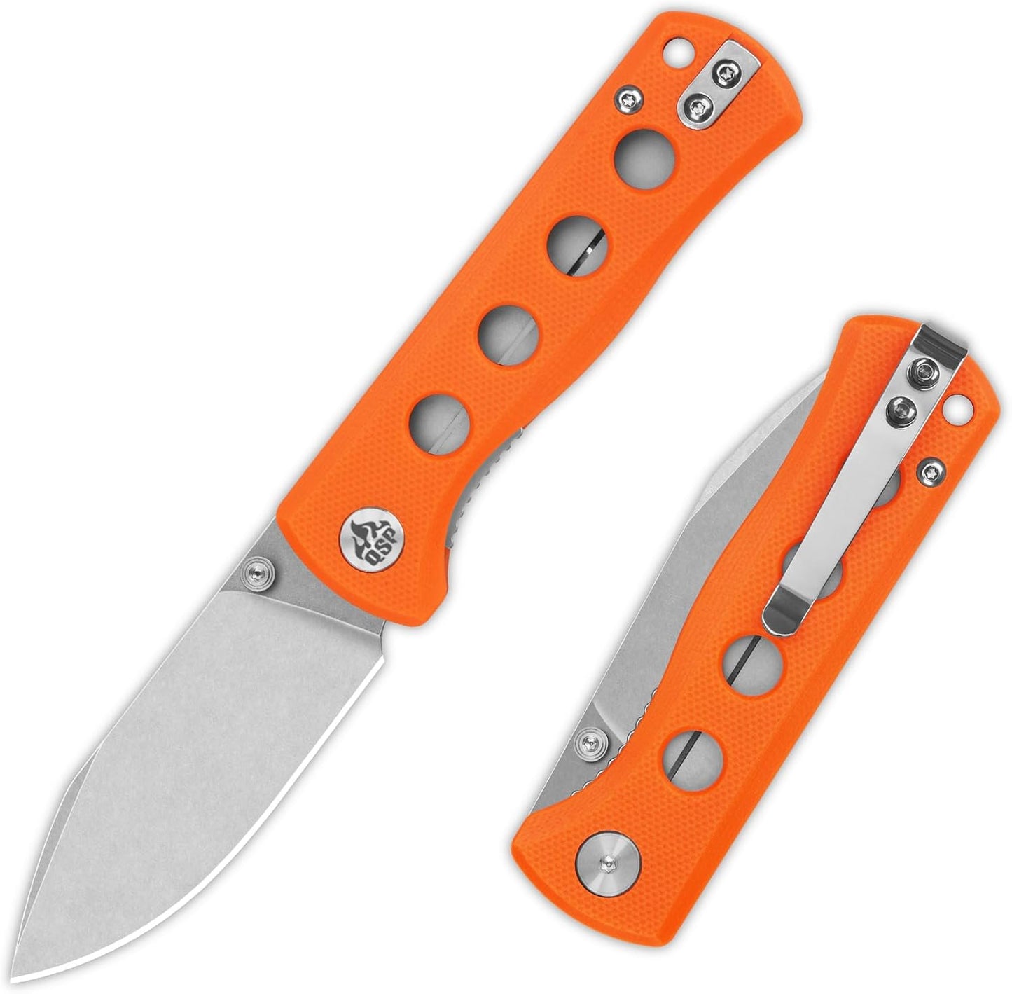 Cuchillo EDC hoja 7.21cm Sandvik 14C28N mango G10 naranja