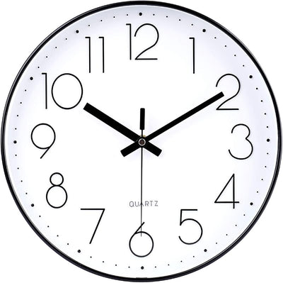 Reloj pared redondo 12pulg cuarzo sin tictac color negro