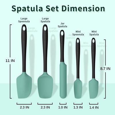 Set 5 Espátulas Silicón Alimenticio para Hornear Cocinar Verde